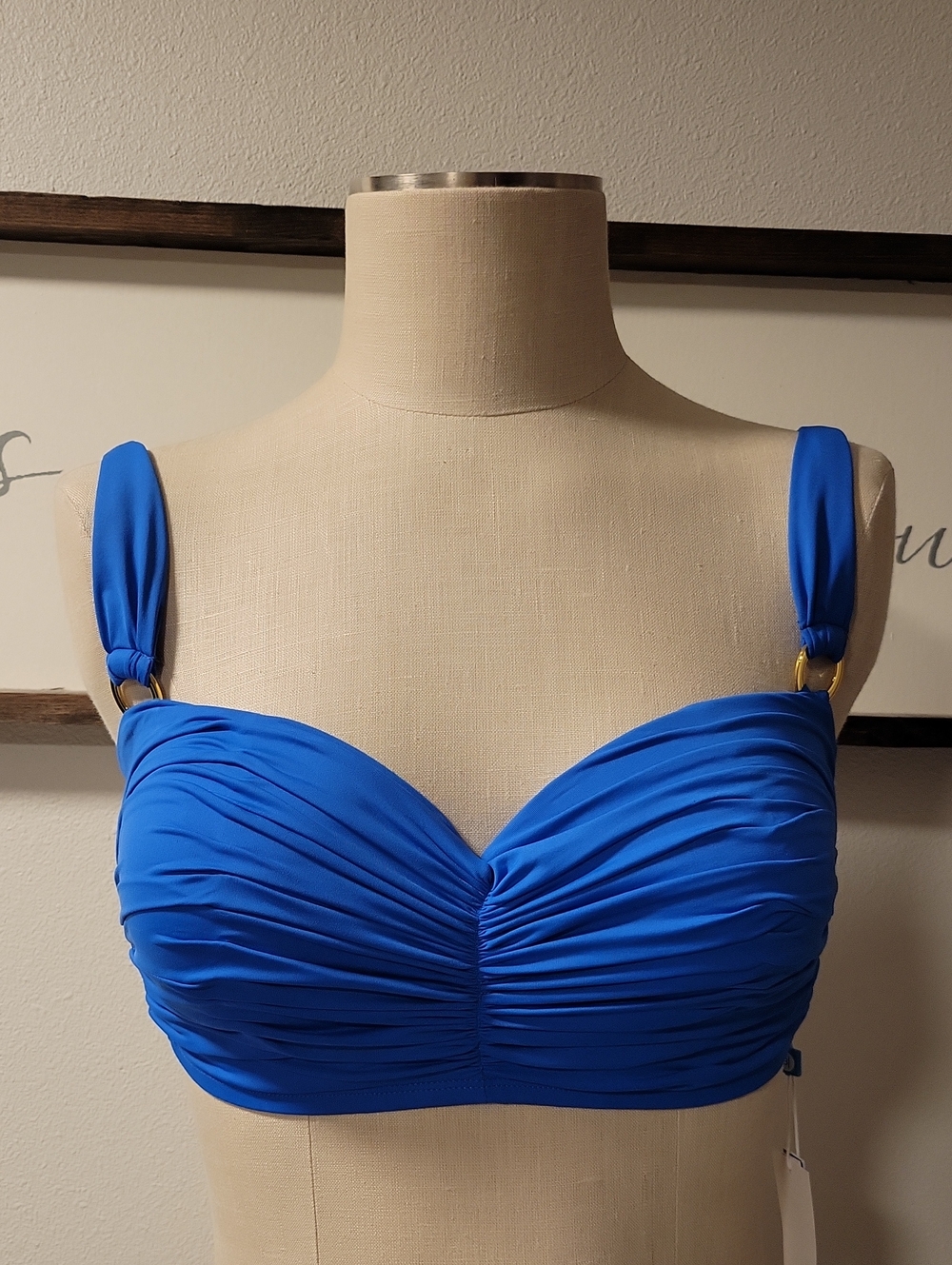 Bleu Rod Beattie Underwire Shirred Bandeau Bikini Top with Straps, NWT